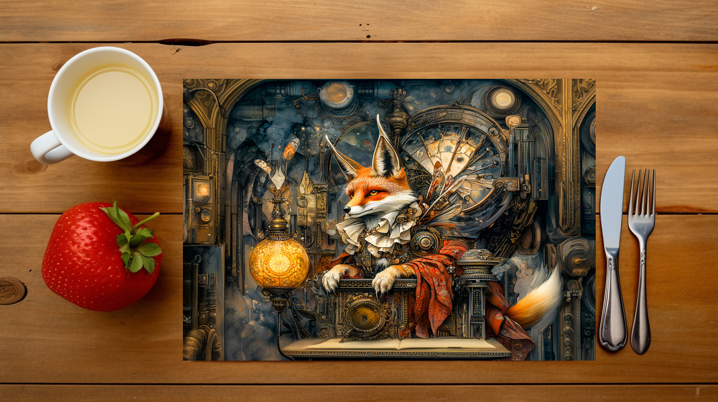raxxa Premium-Tischset: Fox on a Steampunk Pulpit in a Mystical Scene – Bild 3