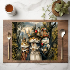 raxxa Premium-Tischset: Three Cats in Steampunk Fantasy Forest