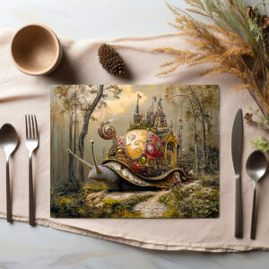 raxxa Premium-Tischset: Snail with Castle on Its Shell in Fantasy Scene