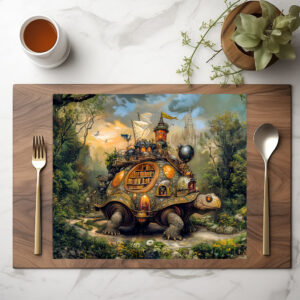 raxxa Premium-Tischset: Turtle with Library and Rooftop Terrace on the Path