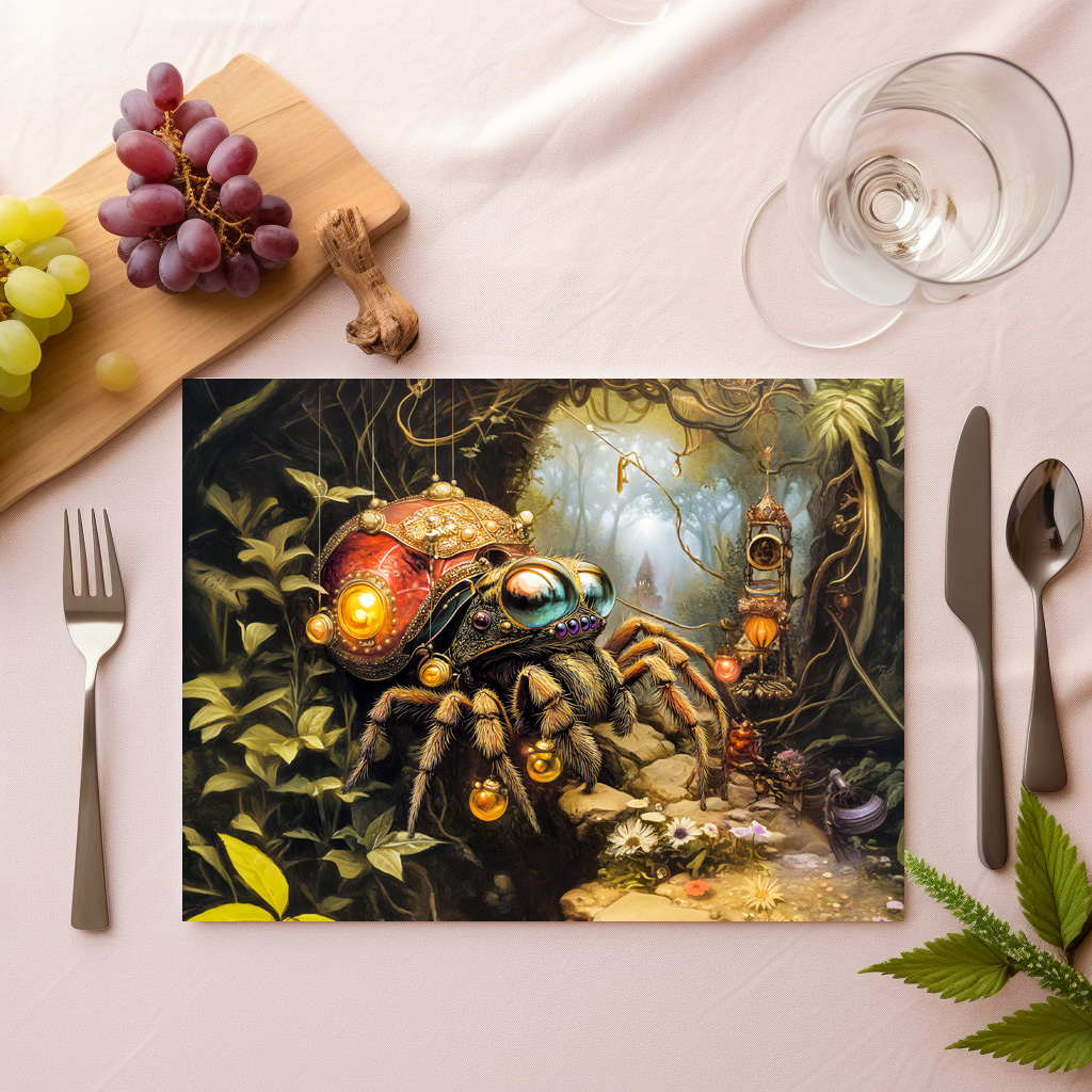 raxxa Premium-Tischset: Funny Spider with Snail Shell Body in Fantasy Forest