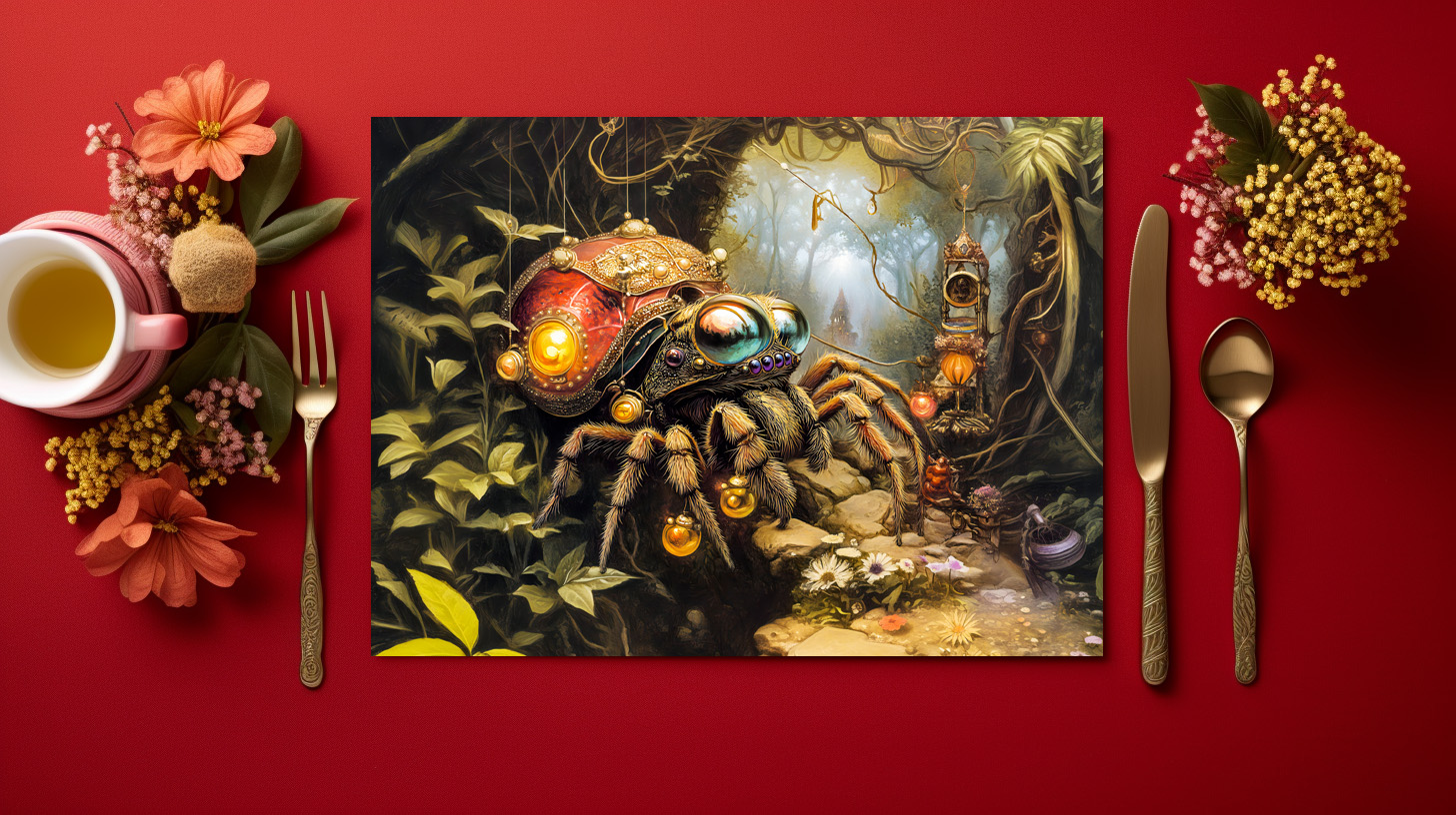 raxxa Premium-Tischset: Funny Spider with Snail Shell Body in Fantasy Forest – Bild 2