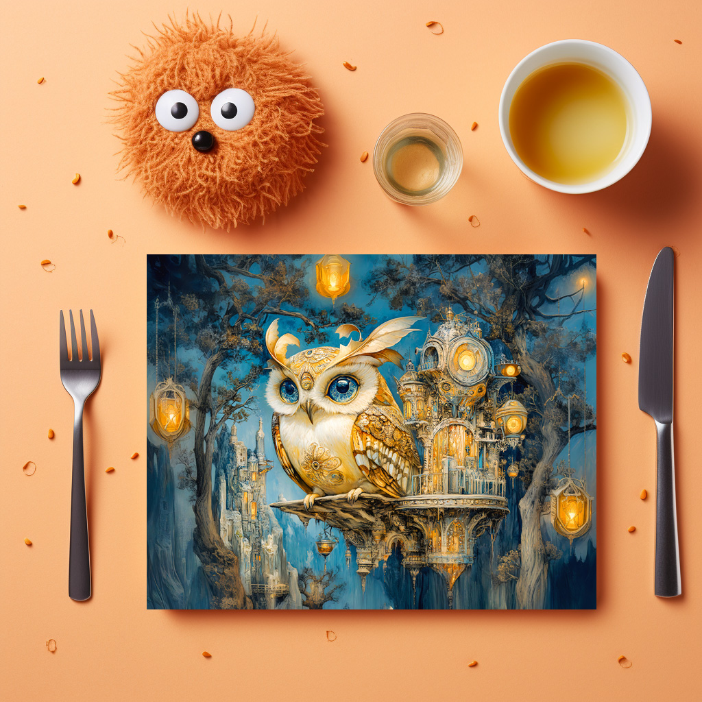 raxxa Premium-Tischset: Mystical Owl in a Tree Castle at Night - Imagen 2