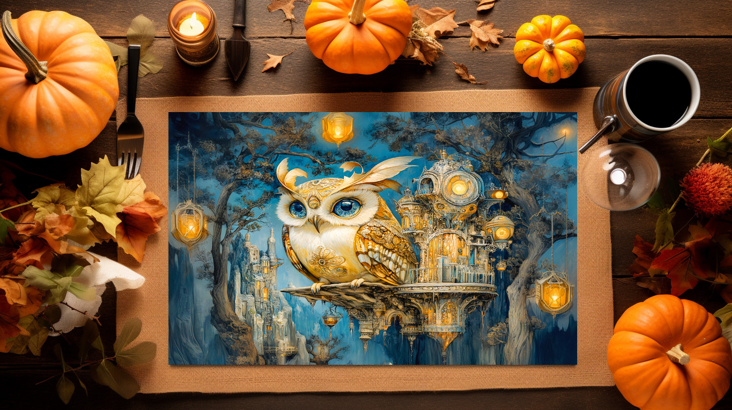 raxxa Premium-Tischset: Mystical Owl in a Tree Castle at Night - Imagen 3