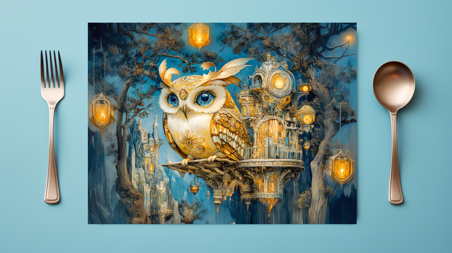 raxxa Premium-Tischset: Mystical Owl in a Tree Castle at Night