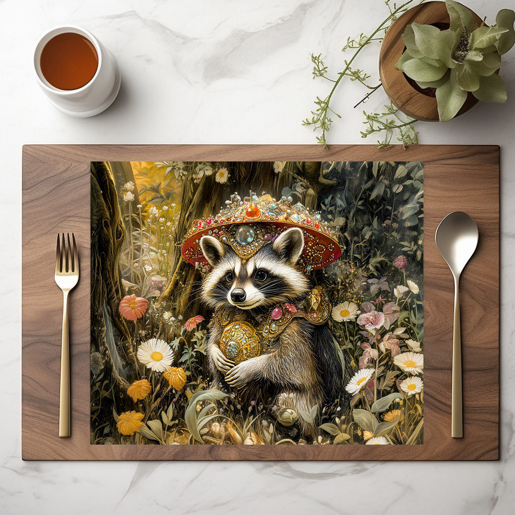 raxxa Premium-Tischset: Raccoon with a Fly Agaric Mushroom in Fantasy Forest – Image 2