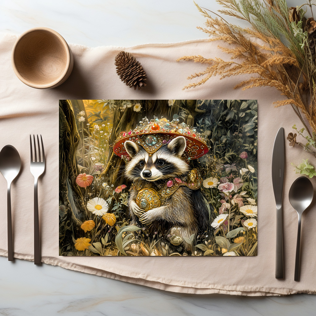 raxxa Premium-Tischset: Raccoon with a Fly Agaric Mushroom in Fantasy Forest – Image 3
