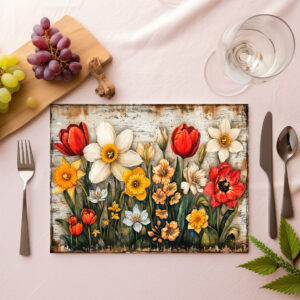raxxa Premium-Tischset: Tulips and Daffodils with Rustic Charm