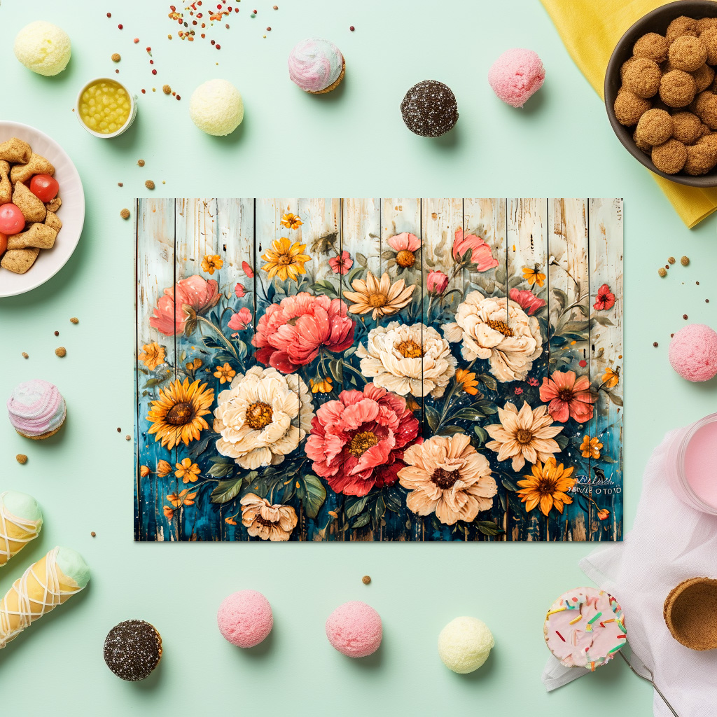 raxxa Premium-Tischset: Red Roses and Zinnias in Rustic Contrast – Bild 3