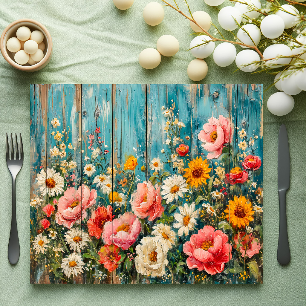 raxxa Premium-Tischset: Summer Garden Mix on Turquoise Fence - Imagen 3