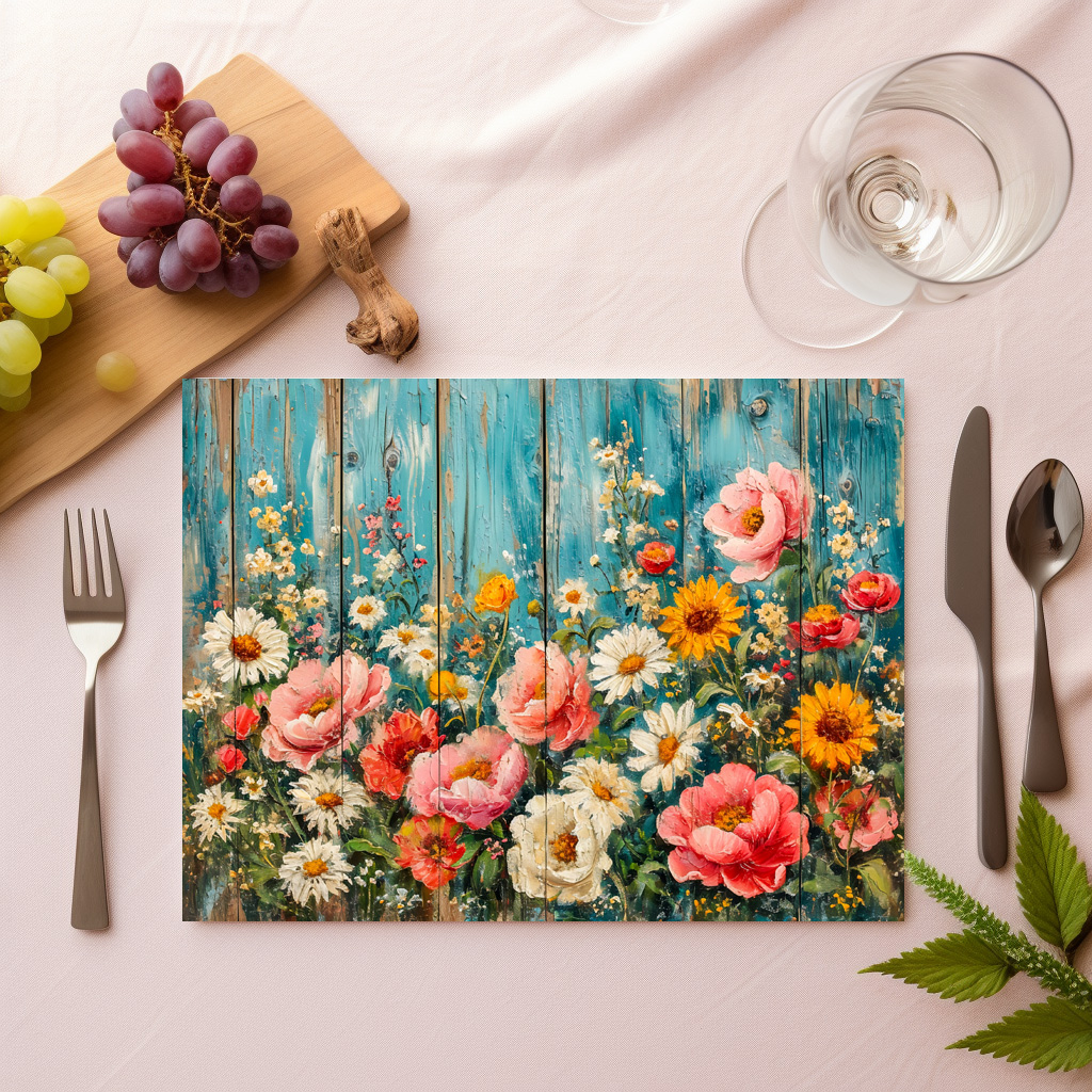 raxxa Premium-Tischset: Summer Garden Mix on Turquoise Fence