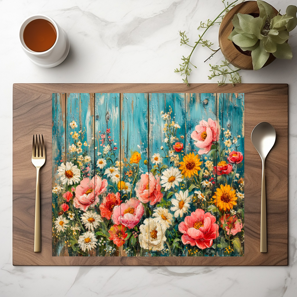 raxxa Premium-Tischset: Summer Garden Mix on Turquoise Fence - Imagen 2