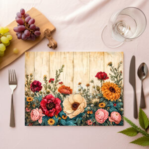 raxxa Premium-Tischset: Sunflowers and Roses on Rustic White Wood