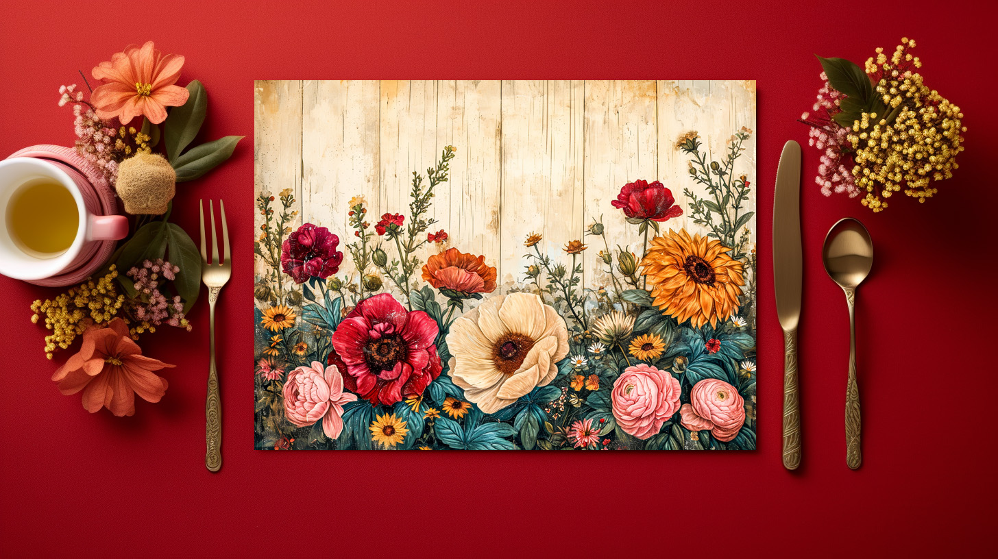 raxxa Premium-Tischset: Sunflowers and Roses on Rustic White Wood - immagine 2