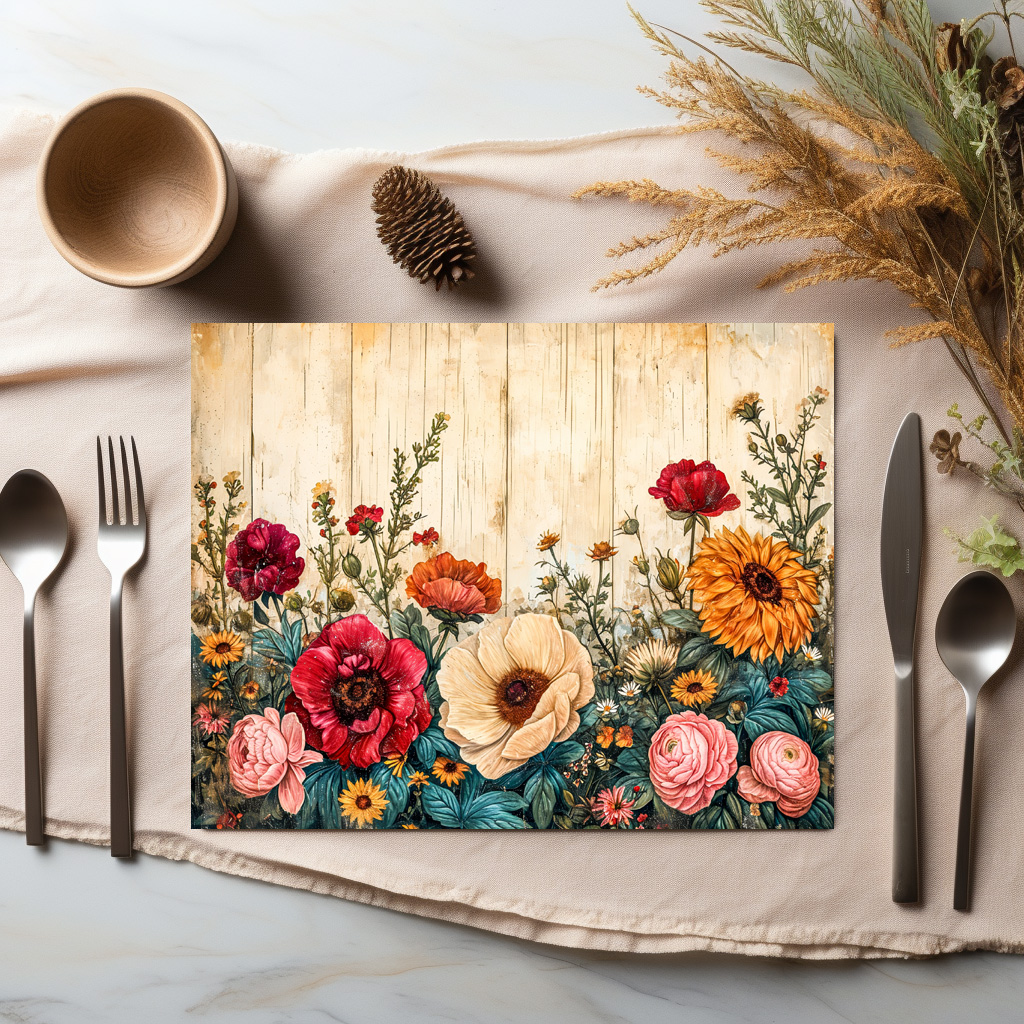 raxxa Premium-Tischset: Sunflowers and Roses on Rustic White Wood - immagine 3