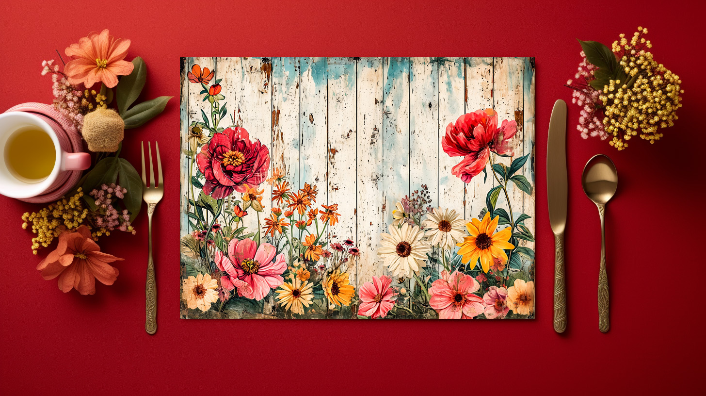 raxxa Premium-Tischset: Pink Poppies and Daisies on Blue Wood - immagine 2