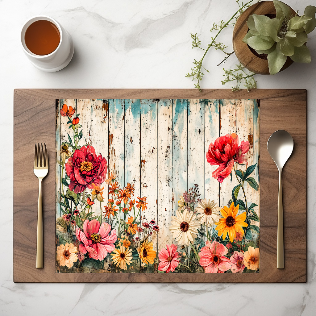 raxxa Premium-Tischset: Pink Poppies and Daisies on Blue Wood - immagine 3