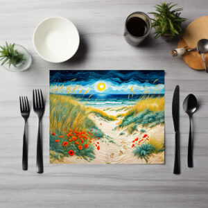 raxxa Premium-Tischset: Coastal Sand Dunes with Poppies and Footprints