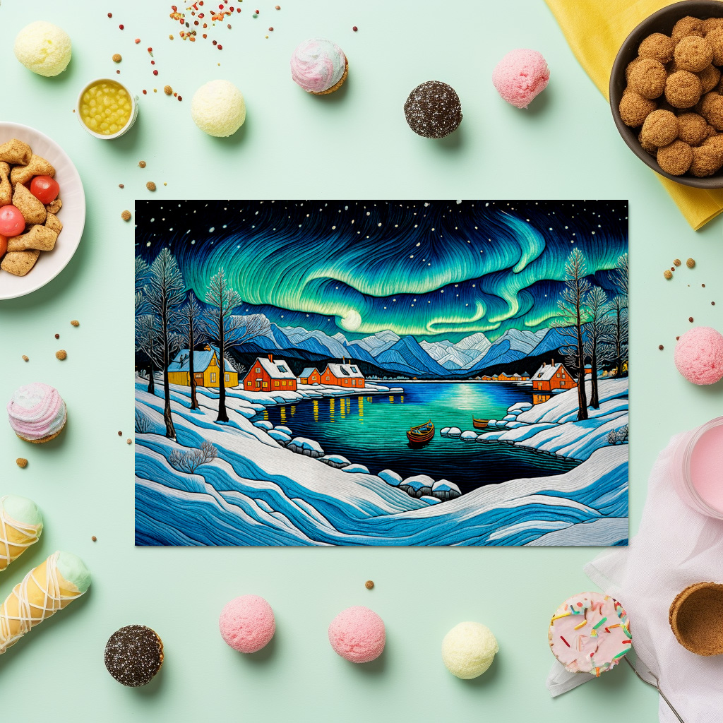 raxxa Premium-Tischset: Majestic Aurora Borealis Over Winter Fjord – Bild 2