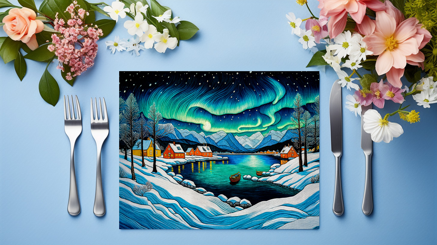 raxxa Premium-Tischset: Majestic Aurora Borealis Over Winter Fjord – Bild 3