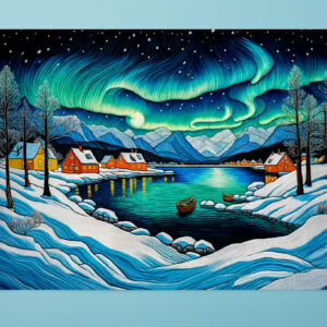 raxxa Premium-Tischset: Majestic Aurora Borealis Over Winter Fjord