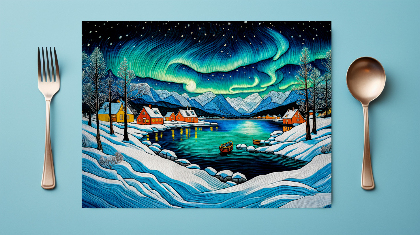 raxxa Premium-Tischset: Majestic Aurora Borealis Over Winter Fjord
