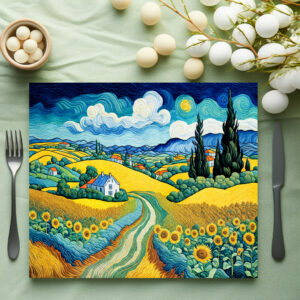 raxxa Premium-Tischset: Scenic Country Path Through Sunflower Fields