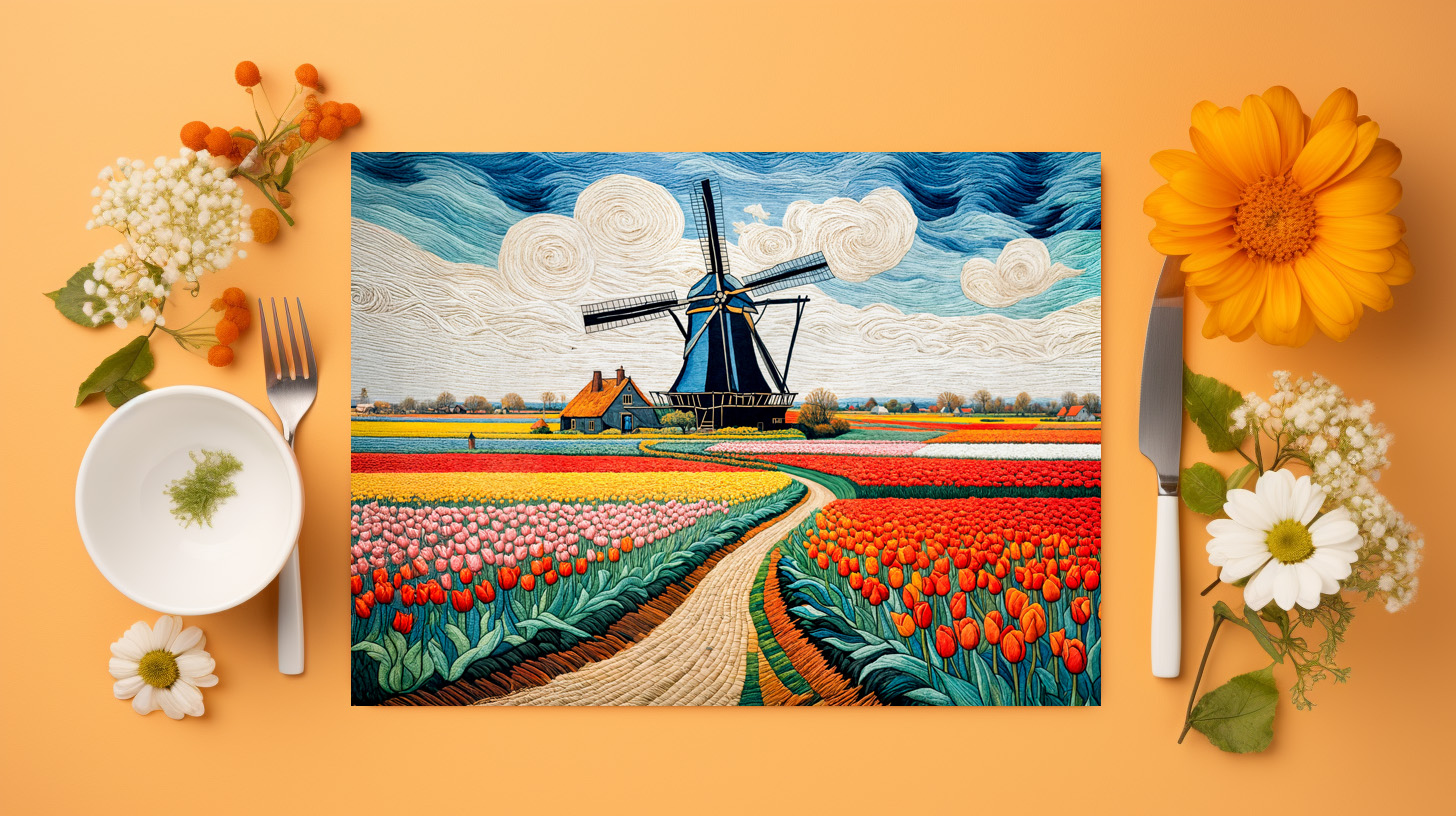 raxxa Premium-Tischset: Historic Windmill in Blooming Countryside – Image 3
