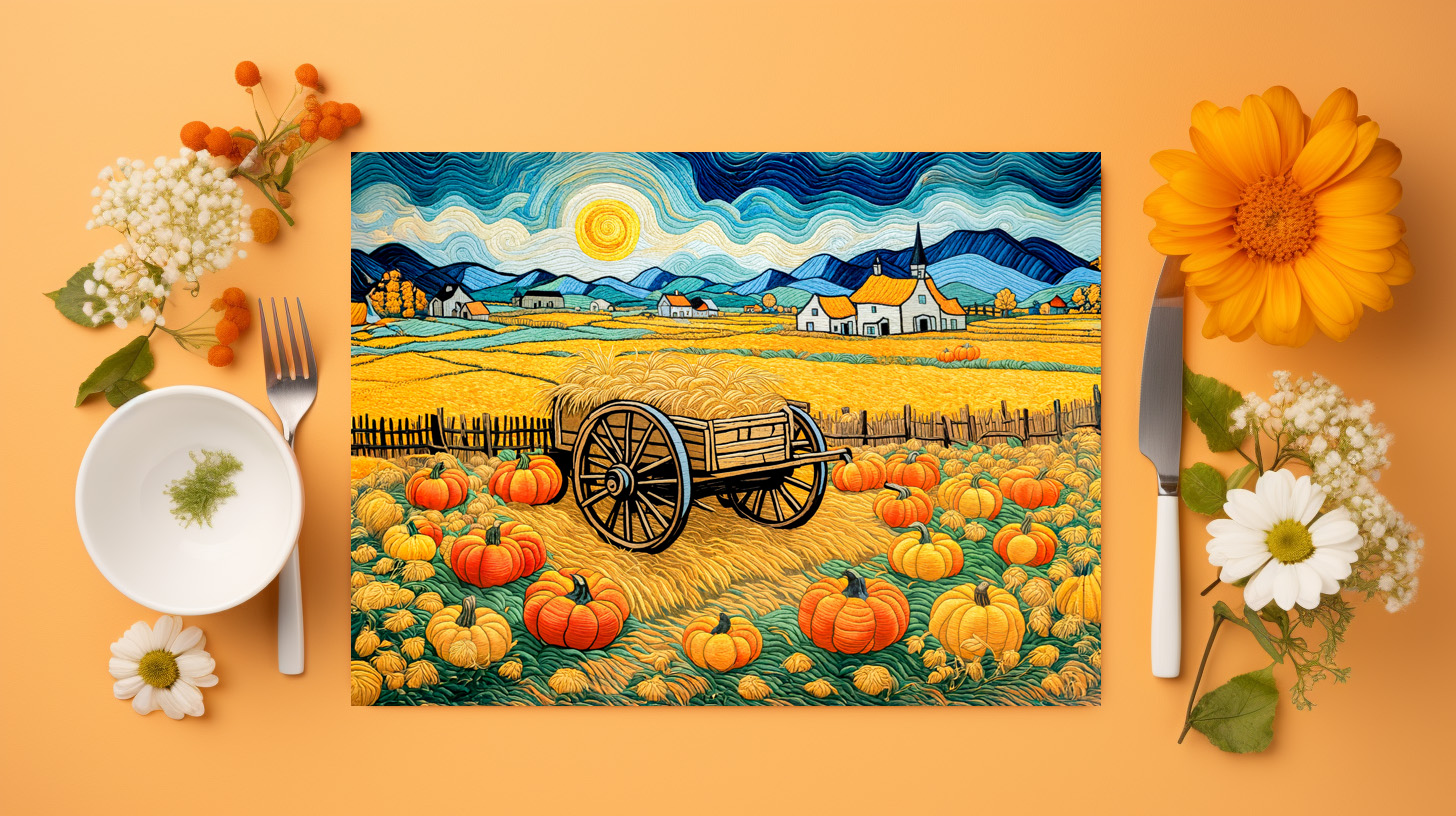 raxxa Premium-Tischset: Pumpkin Field Harvest with Hay Wagon – Bild 3