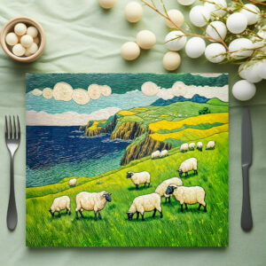 raxxa Premium-Tischset: Sheep Grazing by Dramatic Coastal Cliffs