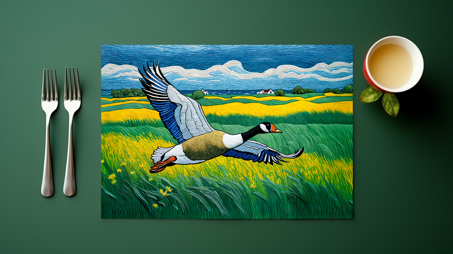 raxxa Premium-Tischset: Wild Goose Flying Over Blooming Meadow