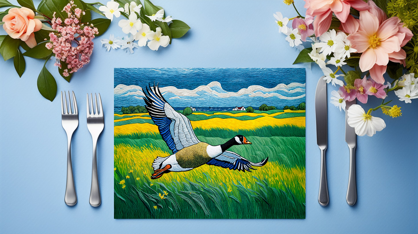 raxxa Premium-Tischset: Wild Goose Flying Over Blooming Meadow - immagine 3