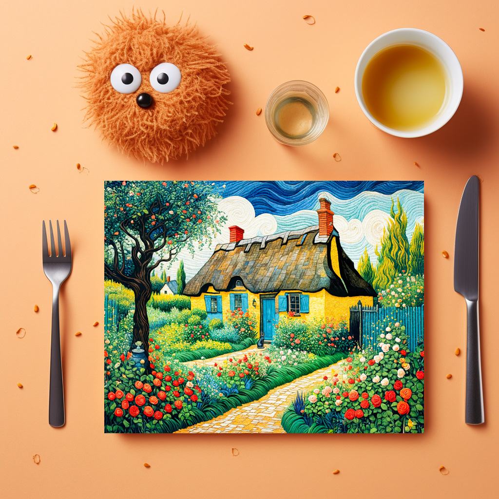 raxxa Premium-Tischset: Charming Thatched Cottage with Lush Garden – Image 2