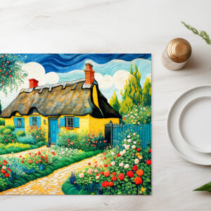 raxxa Premium-Tischset: Charming Thatched Cottage with Lush Garden