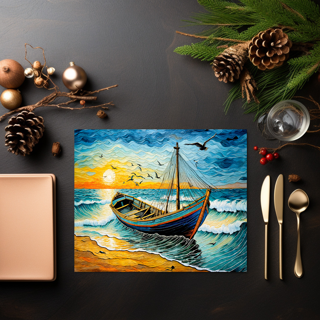 raxxa Premium-Tischset: Boat on Calm Waters at Sunset – Bild 2