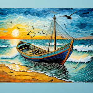 raxxa Premium-Tischset: Boat on Calm Waters at Sunset