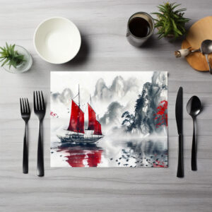 raxxa Premium-Tischset: Chinese Watercolor Junk on Serene Lake
