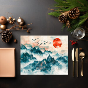 raxxa Premium-Tischset: Chinese Watercolor Birds Soaring over Mountains