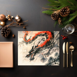 raxxa Premium-Tischset: Chinese Watercolor Red Dragon Power