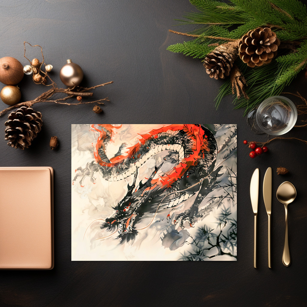 raxxa Premium-Tischset: Chinese Watercolor Red Dragon Power