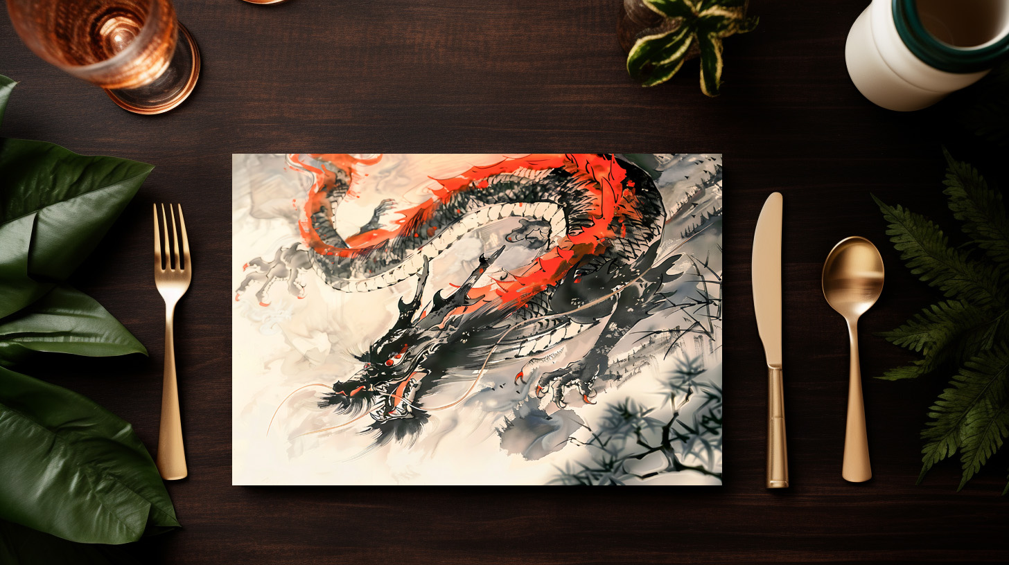 raxxa Premium-Tischset: Chinese Watercolor Red Dragon Power – Image 3