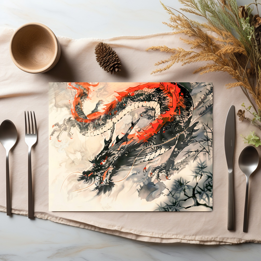 raxxa Premium-Tischset: Chinese Watercolor Red Dragon Power – Image 2