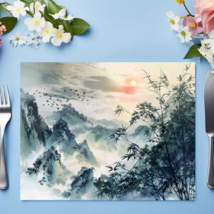 raxxa Premium-Tischset: Chinese Watercolor Bird Migration at Sunset