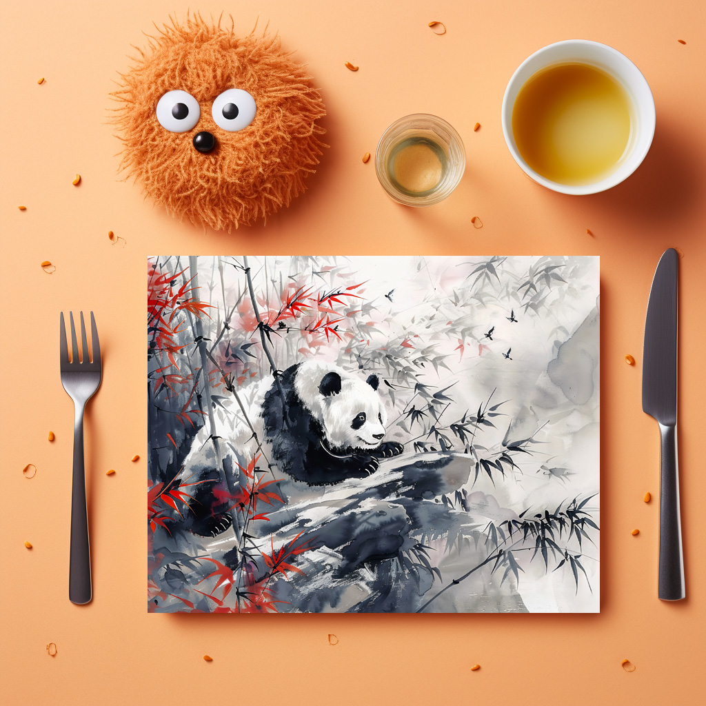 raxxa Premium-Tischset: Chinese Watercolor Panda and Bamboo – Image 3