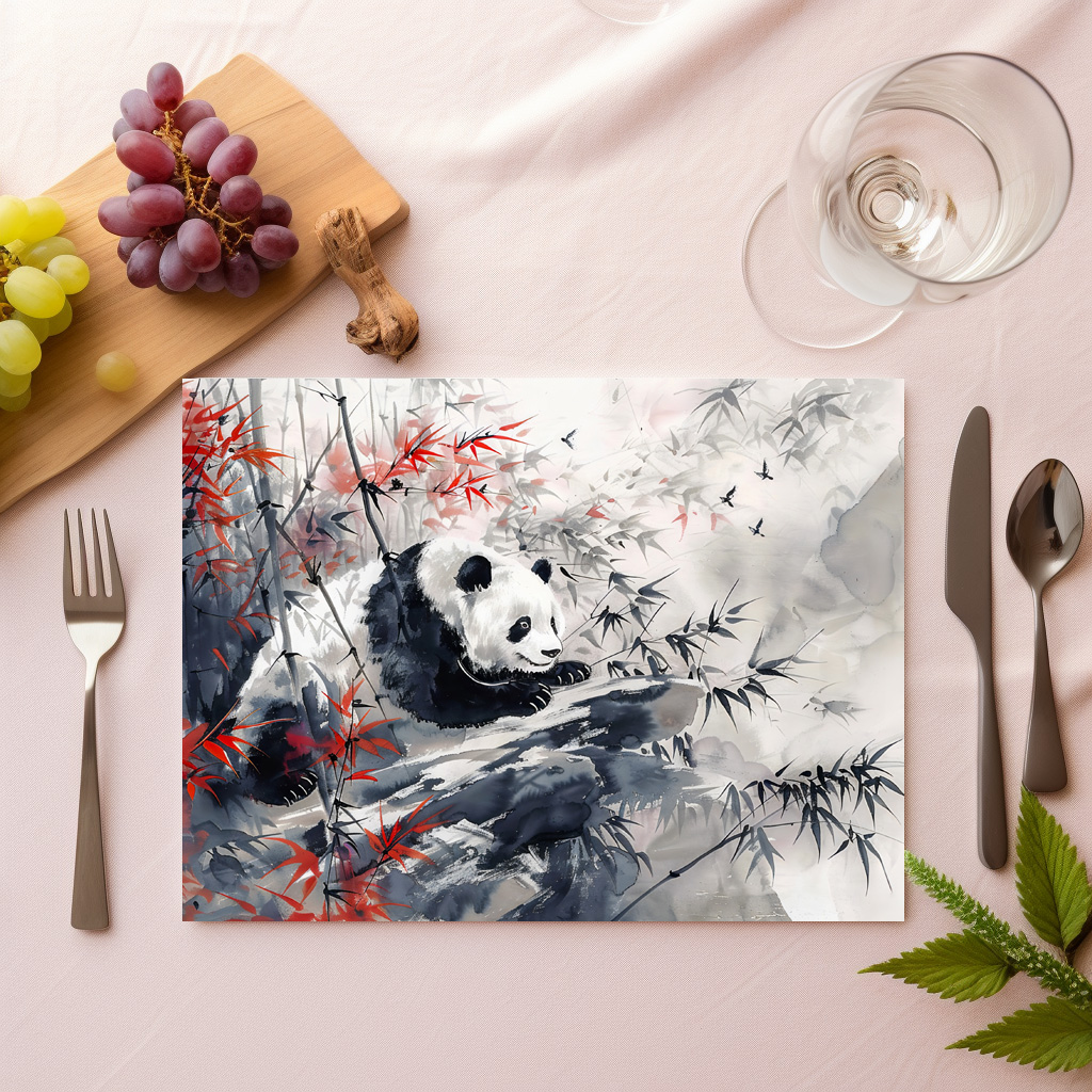 raxxa Premium-Tischset: Chinese Watercolor Panda and Bamboo