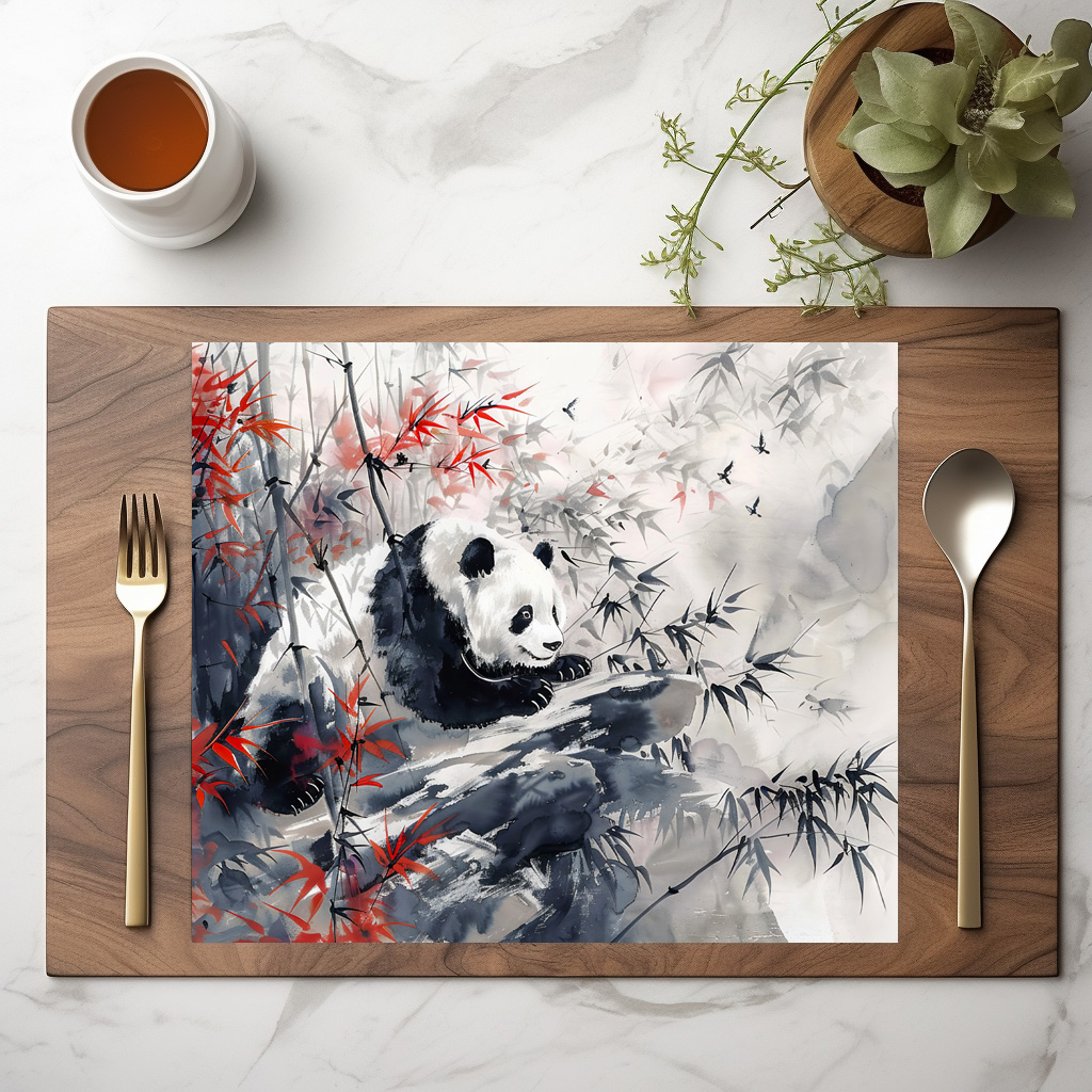 raxxa Premium-Tischset: Chinese Watercolor Panda and Bamboo – Image 2