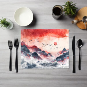 raxxa Premium-Tischset: Chinese Watercolor Birds Soaring over Mountains