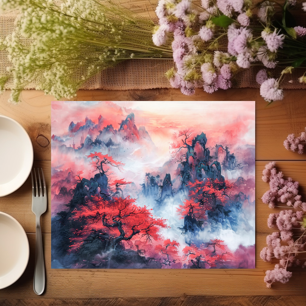 raxxa Premium-Tischset: Chinese Watercolor Autumn Mountains at Sunset – Bild 3