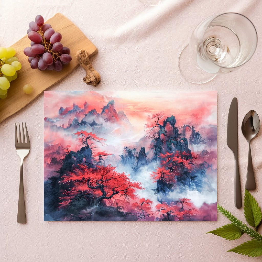 raxxa Premium-Tischset: Chinese Watercolor Autumn Mountains at Sunset – Bild 2