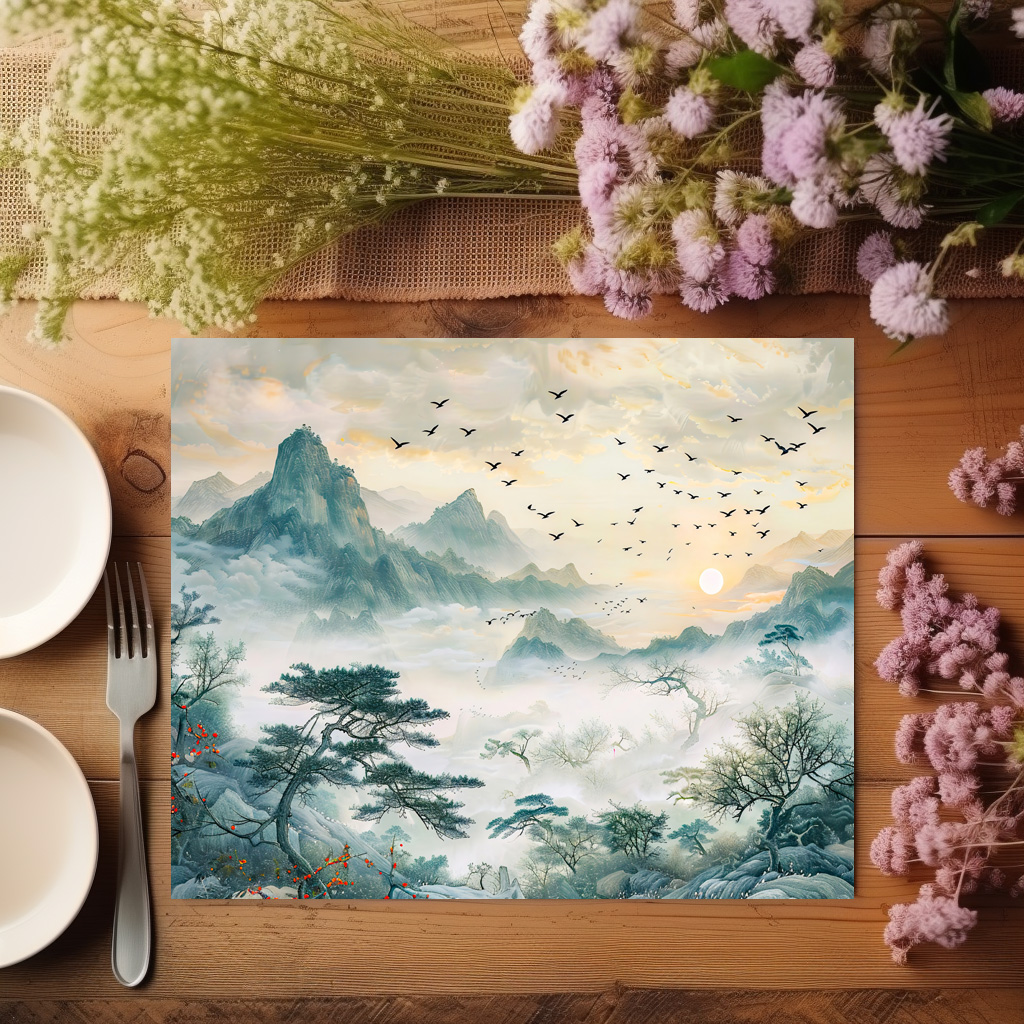 raxxa Premium-Tischset: Chinese Watercolor Birds in Evening Sky – Image 3